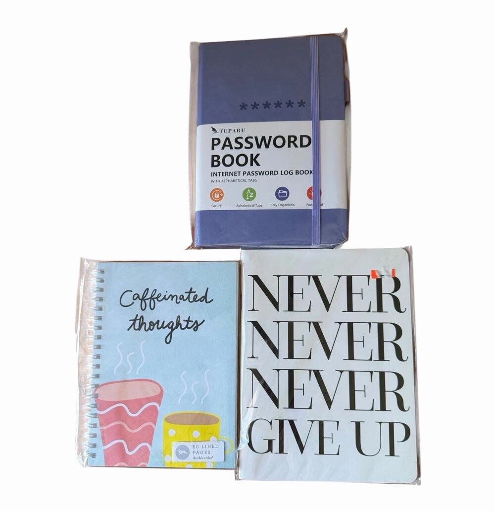 Password Book Notebook Bundle Never Give Up Caffeinated Thoughts Desk Stationery